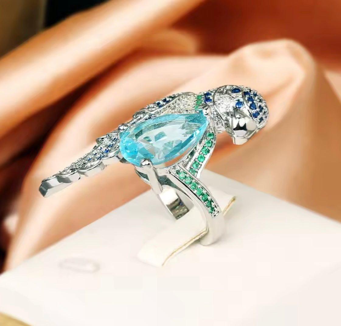 Parrot blue stone ring
