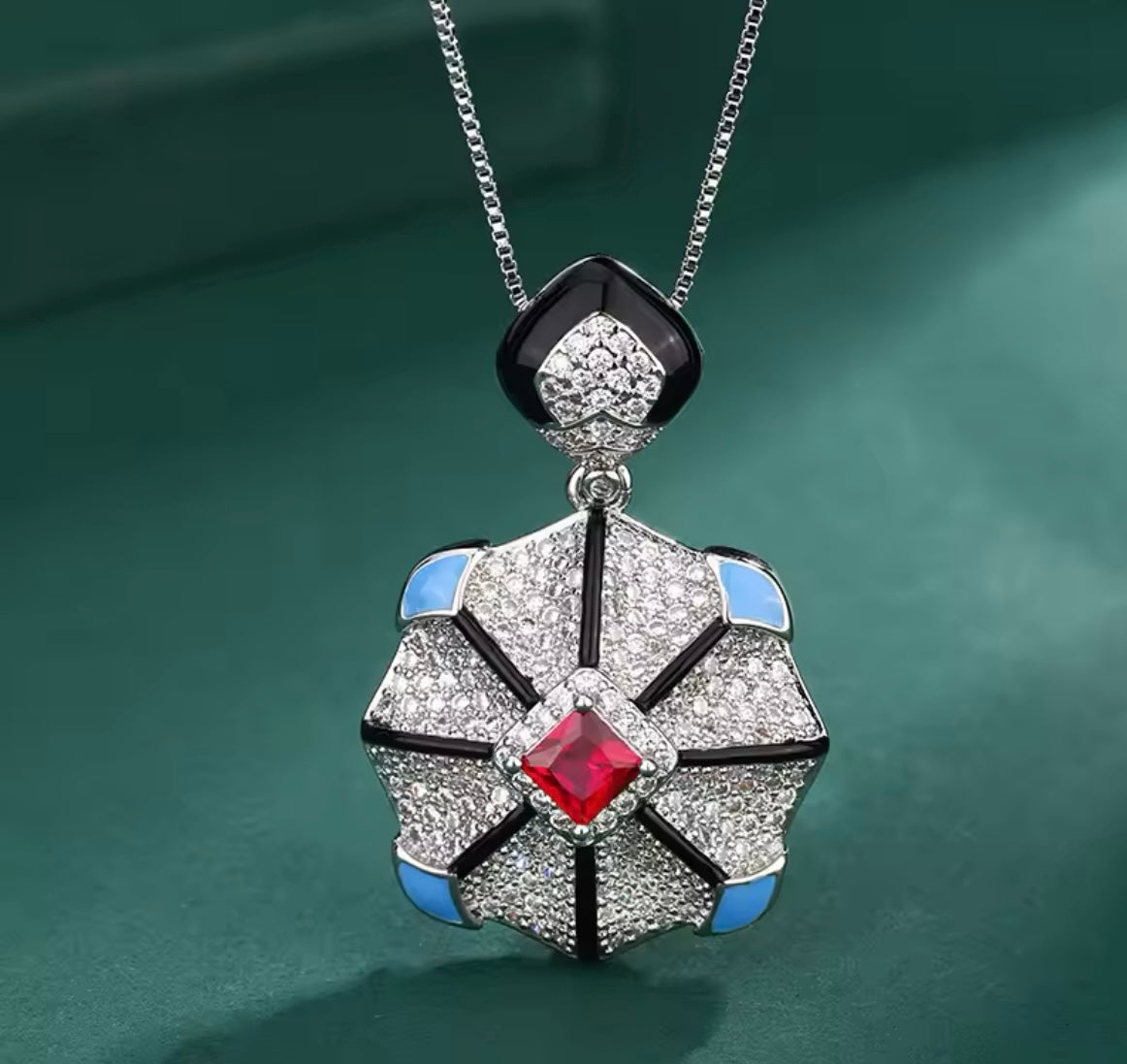 Hexagon ruby necklace