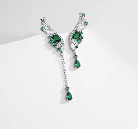 Angel wing emerald earring