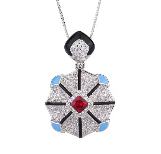 Hexagon ruby necklace