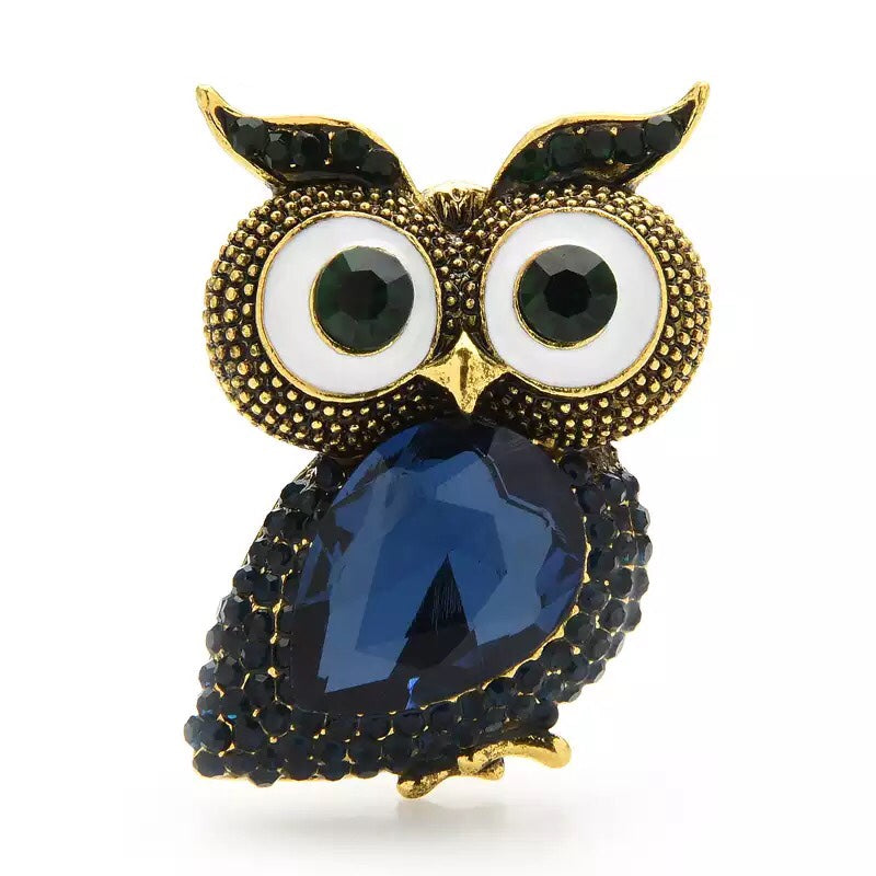 Blue owl brooch