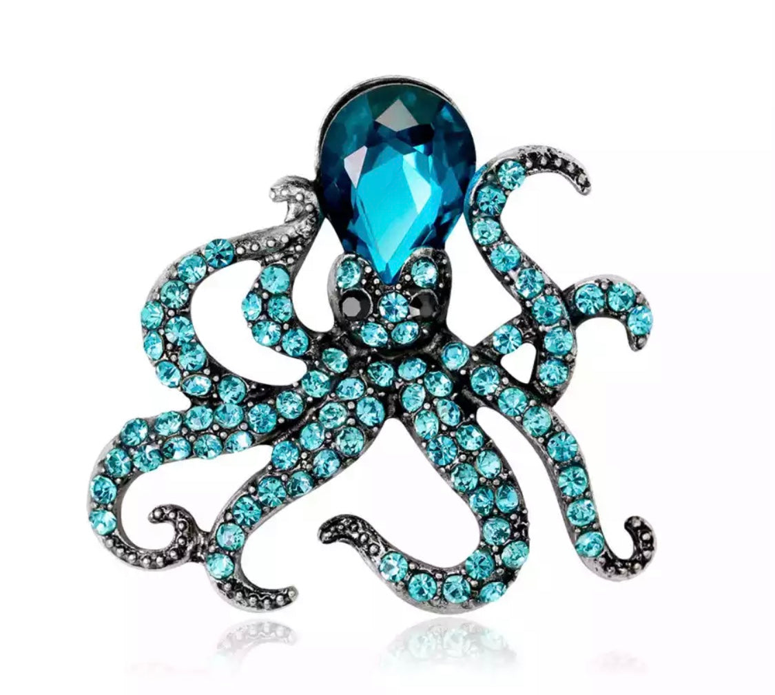 Blue octopus brooch