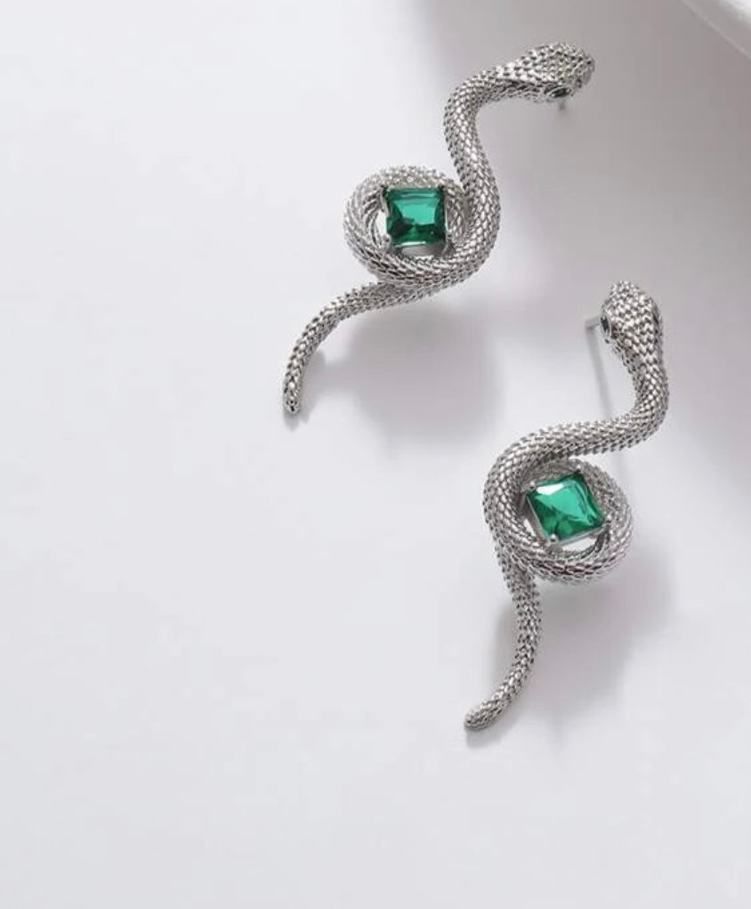 Emerald snake earrings