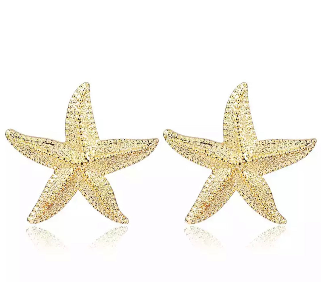 Gold starfish earrings big