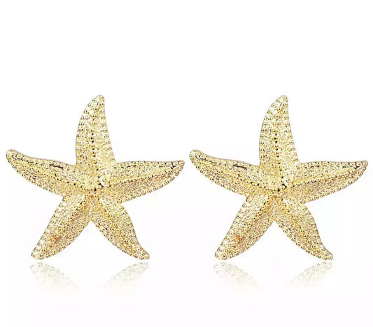 Gold starfish earrings big