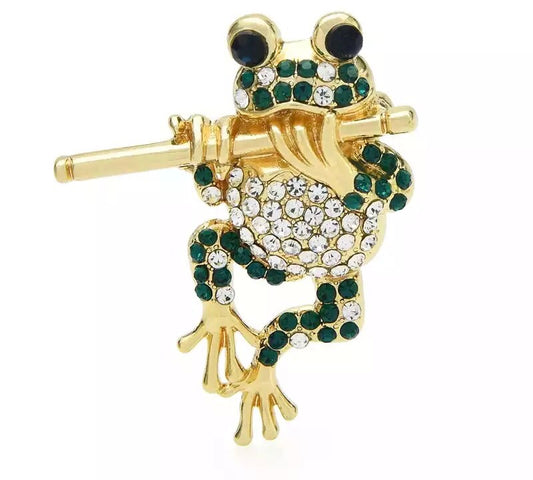 Flute frog brooch