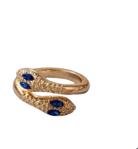 Blue eye double snake ring