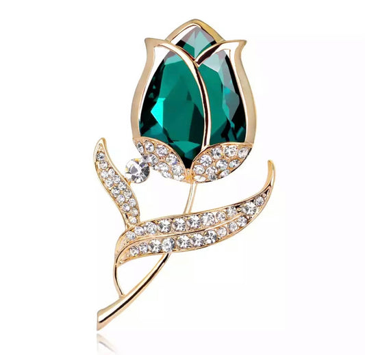 Emerald flower brooch