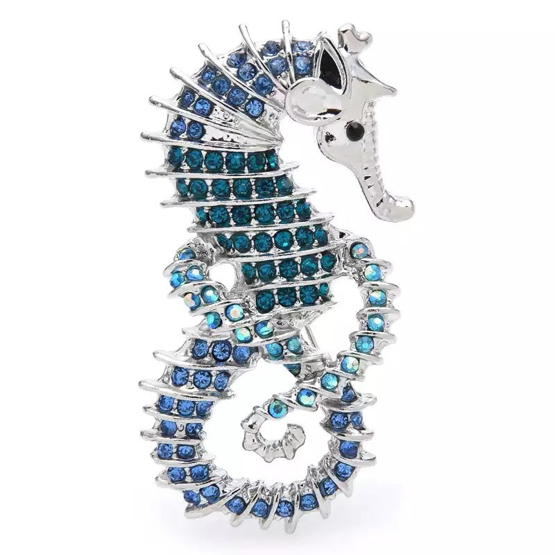 Blue Seahorse Brooch