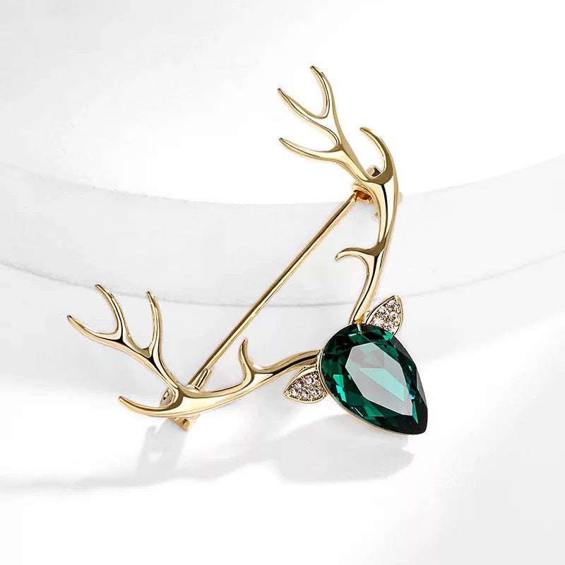 Deer Emerald Brooch