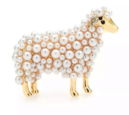 Pearl sheep brooch