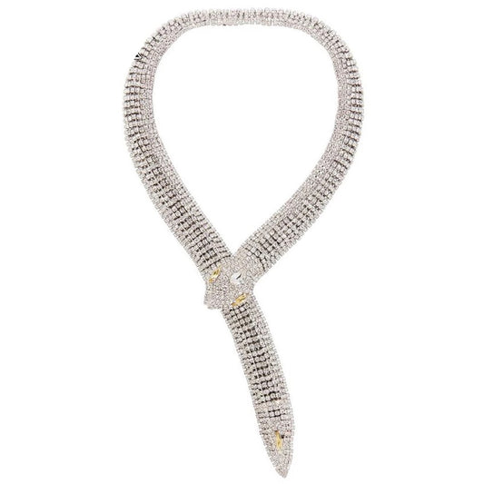 All stones silver snake necklace