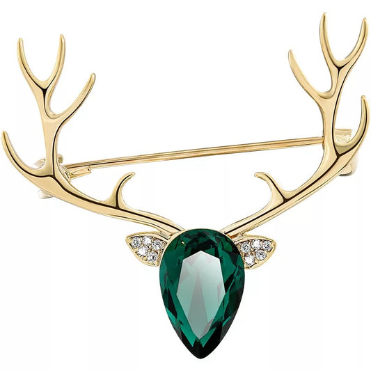 Deer Emerald Brooch