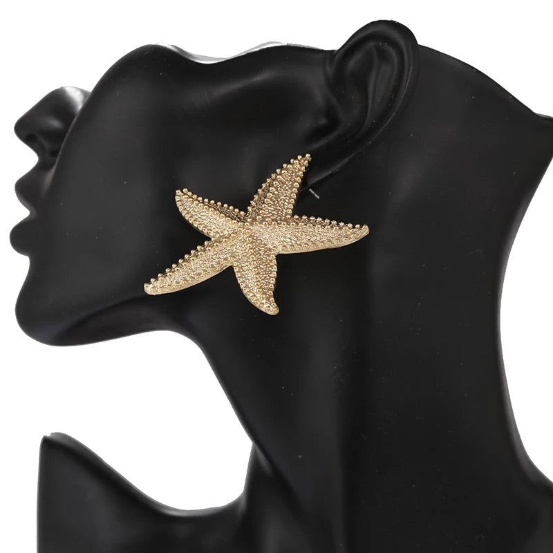 Gold starfish earrings big